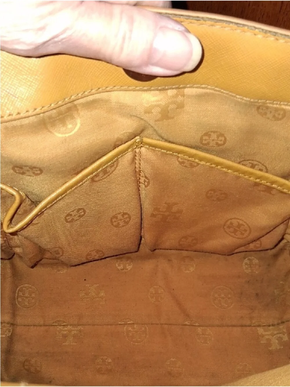 Tory Burch Yellow Leather Shoulder Tote with Patterned Scarf Accent